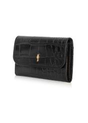 Black women's leather wallet with croco motif PORES-0921-99(Z24)-02