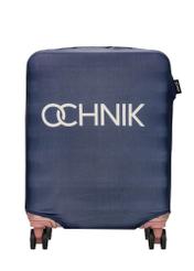 Granatowy pokrowiec na małą walizkę AW-013-0002-7D-S(W26), widok produktu z przodu na walizce.