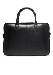 Czarna skórzana elegancka torba na laptopa TORES-1344-99(Z26) - widok produktu z tyłu, na białym tle.
