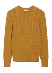 Musztardowy sweter damski z bawełny SWEDT-0269-2D(Z26), widok produktu z przodu na białym tle.