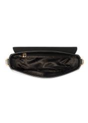 Czarna torebka listonoszka damska TORES-1282-9I(W26) - widok produktu z góry, na białym tle. 