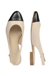 Skórzane beżowe baleriny bez piętki BUTYD-1052A-1B(W26), widok produktu z góry na białym tle.