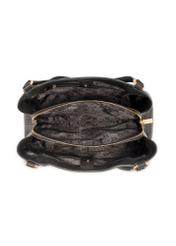 Czarna skórzana torebka shopper damska TORES-1264-9I(W26), widok produktu w środku na białym tle.