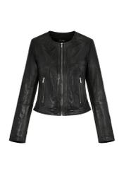 Black short women's leather jacket KURDS-0294-1340(KS)-05