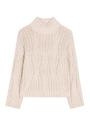Damski sweter oversize w jasnobeżowym kolorze SWEDT-0278-1A(Z26), widok produktu z przodu na białym tle.