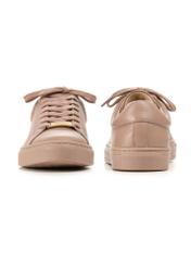 Różowe skórzane tenisówki damskie BUTYD-1068-5D(W26), widok produktu z przodu i tyłu na białym tle.