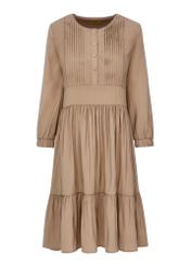 Beżowa plisowana sukienka mini SUKDT-0122A-81(W24)