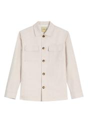 Jasnobeżowa lniana kurtka męska KURMT-0420-1A(W26) - widok produktu z przodu, na białym tle.