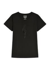 Czarny T-shirt damski z logo TSHDT-0157-99(W26), widok produktu z przodu na białym tle.