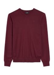 Bordowy sweter męski z logo SWEMT-0159A-49(Z25), widok produktu z przodu na białym tle.