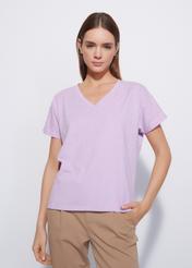 Fioletowy T-shirt damski z cekinami TSHDT-0113-72(W23)