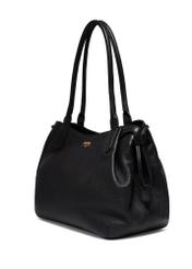 Skórzana torebka shopper w kolorze czarnym TORES-1360-9I(Z26) - widok produktu po skosie, na białym tle.