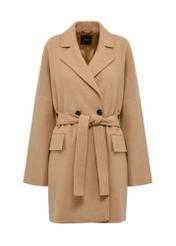 Short beige women's coat PLADT-0057-24(Z24)-05