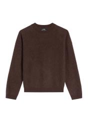 Wełniany brązowy sweter damski SWEDT-0265-1I(Z26), widok produktu z przodu na białym tle.