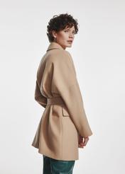 Short beige women's coat PLADT-0057-24(Z24)-04