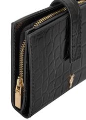 Black leather small wallet with croco motif PORES-0920-99(Z24)-06