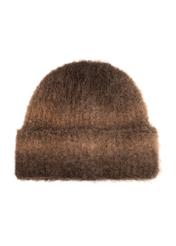 Brązowa czapka damska z wełną CZADT-0222-1L(Z26) - widok produktu z tyłu, na białym tle. 