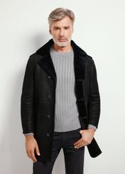 Black men's leather sheepskin coat KOZMS-0015-1163(Z24)-03