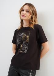 Czarny bawełniany T-shirt damski z aplikacją TSHDT-0117-99(Z23)
