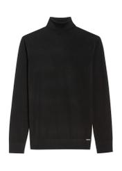 Czarny sweter męski z golfem SWEMT-0185-99(Z25), widok produktu z przodu na białym tle.