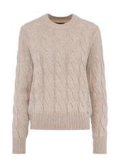 Beige women's sweater with decorative weave SWEDT-0210-81(Z24)-01