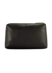 Czarna skórzana kosmetyczka damska TORES-1229-99(W26), widok produktu od tyłu na białym tle.