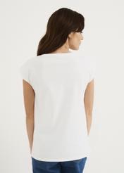 Biały T-shirt z dekoltem V damski TSHDT-0083-11(W22)-04