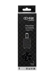 Pokrowiec na dużą walizkę w kropki AW-013-0007-9P-L(W26), widok produktu z przodu w opakowaniu.