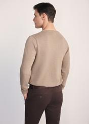 Camelowy bawełniany sweter męski SWEMT-0114A-24(Z25), produkt widoczny od tyłu na modelu, widoczne pół sylwetki.