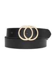 Czarny pasek damski z motywem croco PASDS-0172E-99(Z25), widok produktu od przodu na białym tle.