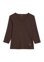 Brązowa bluzka damska z dekoltem V-neck LSLDT-0036-1I(W26)- widok produktu z przodu na białym tle.