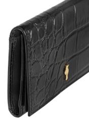 Small black leather women's wallet croco PORES-0918-99(Z24)-05