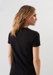 Czarny T-shirt damski z aplikacją wilgi TSHDT-0116-99(Z23)