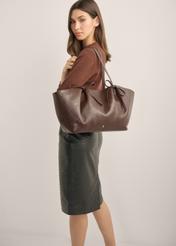Brązowa torebka z kokardkami typu shopper TOREC-1378-1H(Z26)