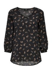 Black women's blouse with a flower motif BLUDT-0184-98(Z24)