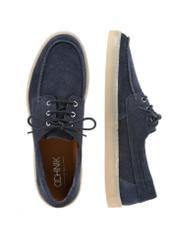 Granatowe skórzane buty męskie BUTYM-0533-7E(W26), widok produktu z góry na białym tle.