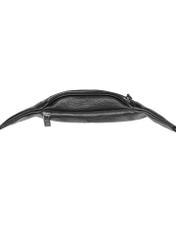 Czarna skórzana nerka męska z logo TORMS-0295A-99(Z25) - widok produktu z góry na białym tle. 