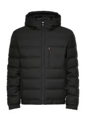 Black quilted men's jacket with hood KURMT-0339-99(Z24)-01