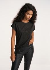 Czarny pozłacany T-shirt damski z logo TSHDT-0100-99(Z22)