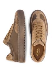 Skórzane tenisówki damskie w kolorze chłodnego beżu BUTYD-1260-1K(W26), widok produktu z góry na białym tle.