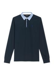 Granatowy longsleeve męski z kołnierzykiem LSLMT-0009-68(Z25) - widok produktu z przodu na białym tle. 