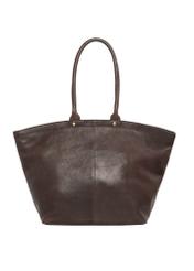 Brązowa skórzana torebka damska typu shopper TORES-1380-1H(Z26), widok produktu z tyłu na białym tle.
