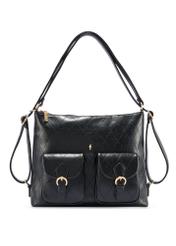 Czarny skórzany pasek damski PASDS-0342-99(W26) - widok produktu z przodu, na białym tle.