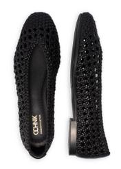 Czarne plecione baleriny damskie BUTYD-1251-99(W26), widok produktu z góry na białym tle.