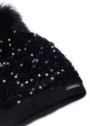 Black women's winter hat with sequins CZADT-0152A-99(Z24)