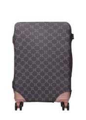 Brązowy pokrowiec na małą walizkę AW-013-0006-1P-S(W26), widok produktu z przodu na walizce.