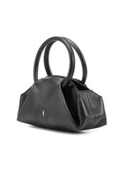 Czarna mini torebka typu top handle TORES-1203-99(Z25), widok skosu produktu na białym tle. 