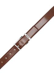 Skórzany pasek męski w kolorze koniaku PASMS-0263-1F(W26), widok produktu z góry na białym tle.