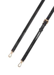 Mała czarna torebka listonoszka damska croco TOREC-1185-9G(W26), widok paska produktu na białym tle.