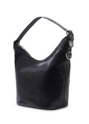 Czarna duża torebka shopper TORES-1367-9F(Z26), widok produktu skosem na jasnym tle.